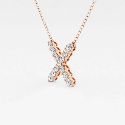 Rose gold X pendant necklace with lab grown diamonds on delicate chain, Delux Jewelry