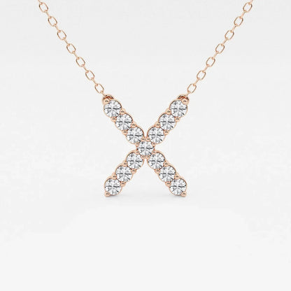 Rose gold X pendant necklace with lab grown diamonds on a delicate chain, Delux Jewelry