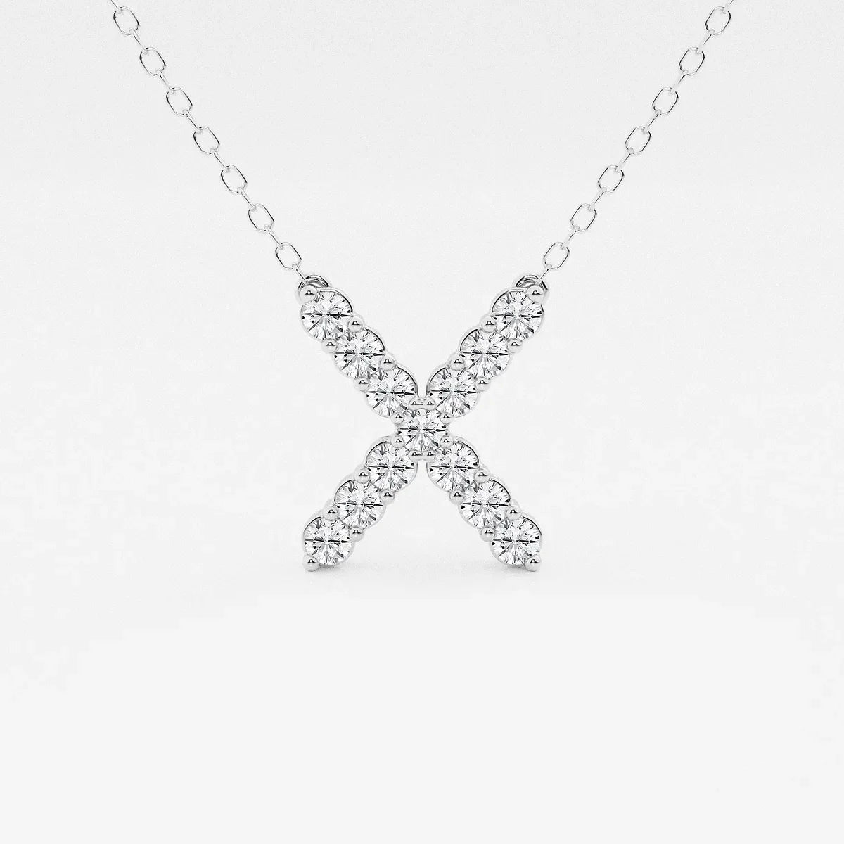 White gold X pendant necklace with lab grown diamonds on delicate chain, Delux Jewelry