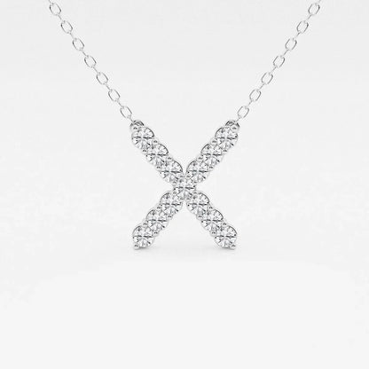 White gold X pendant necklace with lab grown diamonds on delicate chain, Delux Jewelry