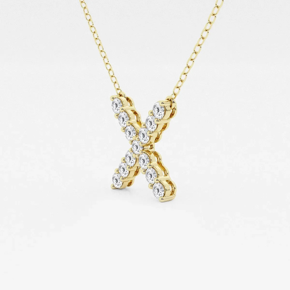 Yellow gold pendant necklace with lab grown diamonds in an X design, Delux Jewelry