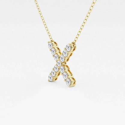 Yellow gold pendant necklace with lab grown diamonds in an X design, Delux Jewelry