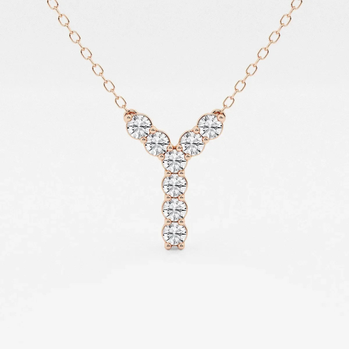 Rose gold Y pendant necklace with lab grown diamonds on a delicate chain, Delux Jewelry
