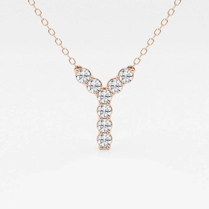 Rose gold Y pendant necklace with lab grown diamonds on a delicate chain, Delux Jewelry