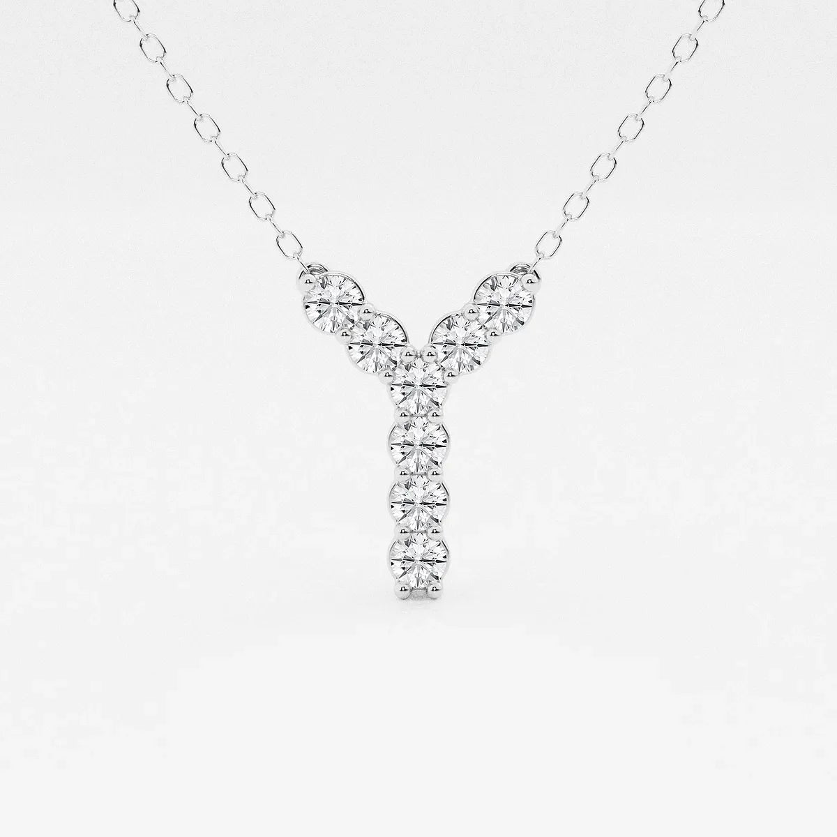 White gold Y-shaped pendant necklace with lab grown diamonds on fine chain, Delux Jewelry