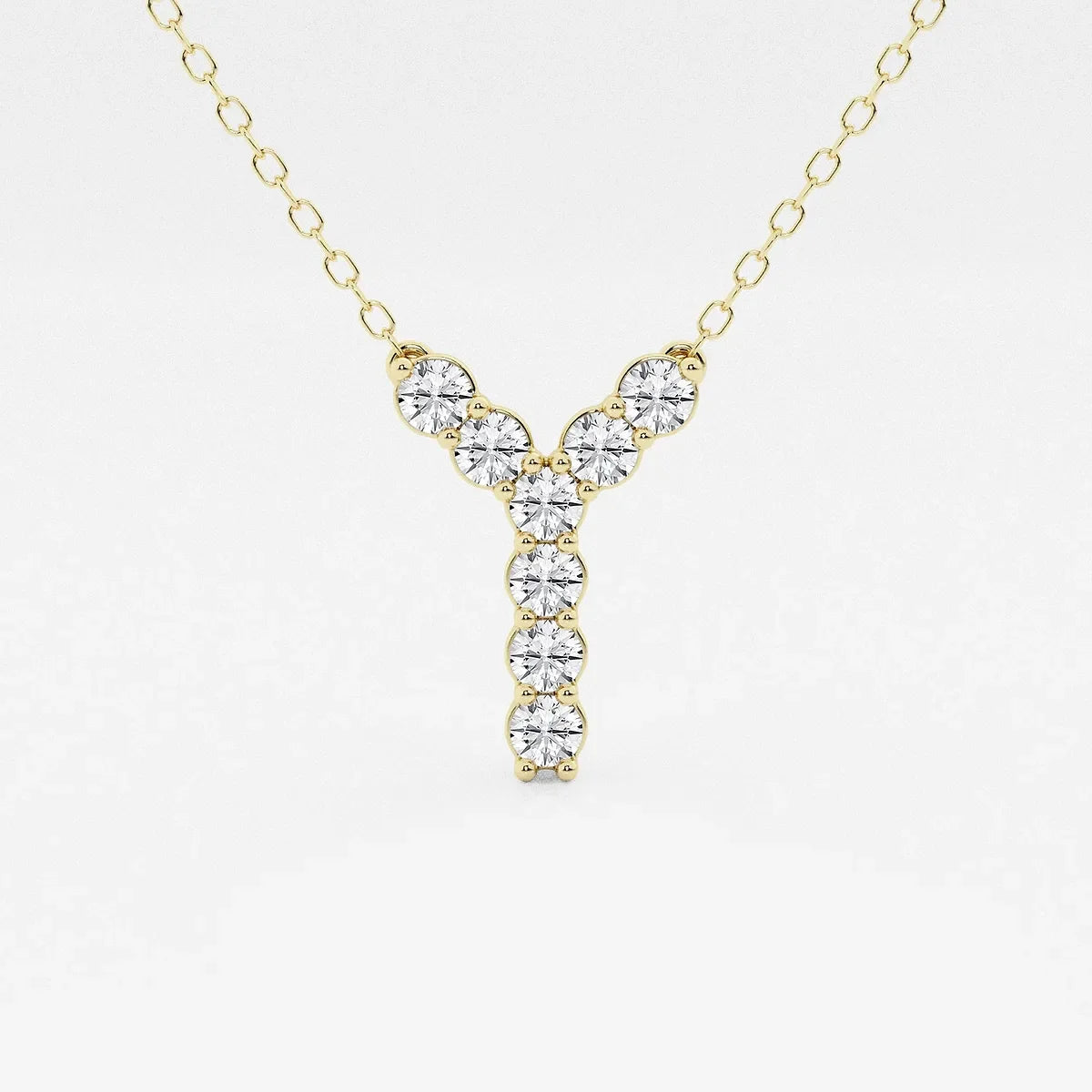 Yellow gold Y pendant necklace with round lab grown diamonds from Delux Jewelry