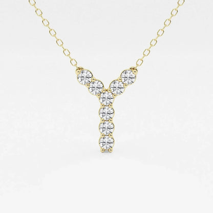 Yellow gold Y pendant necklace with round lab grown diamonds from Delux Jewelry