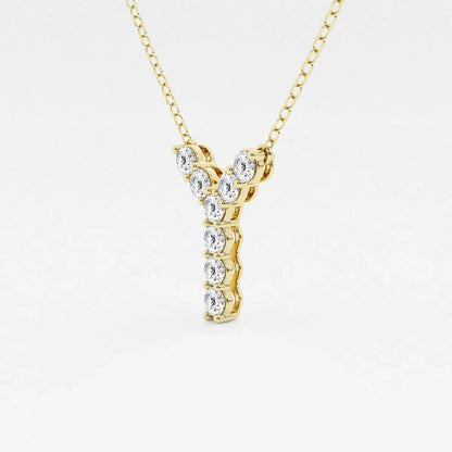 Yellow gold necklace with Y-shaped pendant set with round lab grown diamonds from Delux Jewelry.