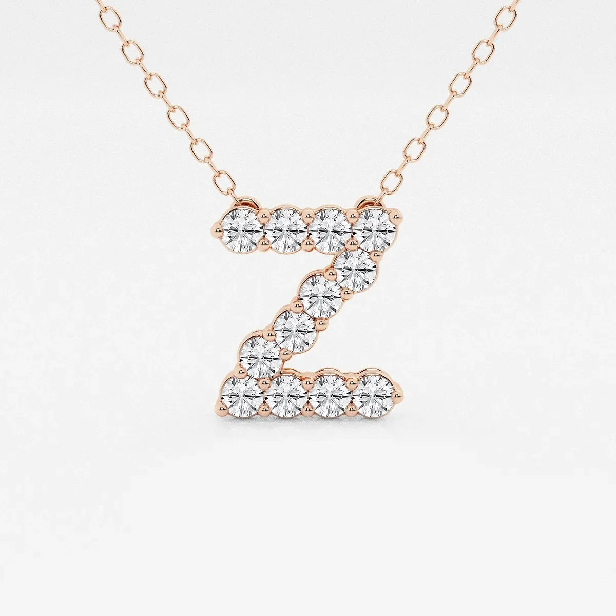 Rose gold lab diamond Z pendant necklace on fine chain by Delux Jewelry