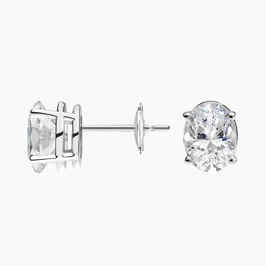 Oval lab grown diamond stud earrings in white gold setting, Delux Jewelry
