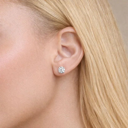 Lab grown diamond stud earring on ear, fine jewelry from Delux Jewelry